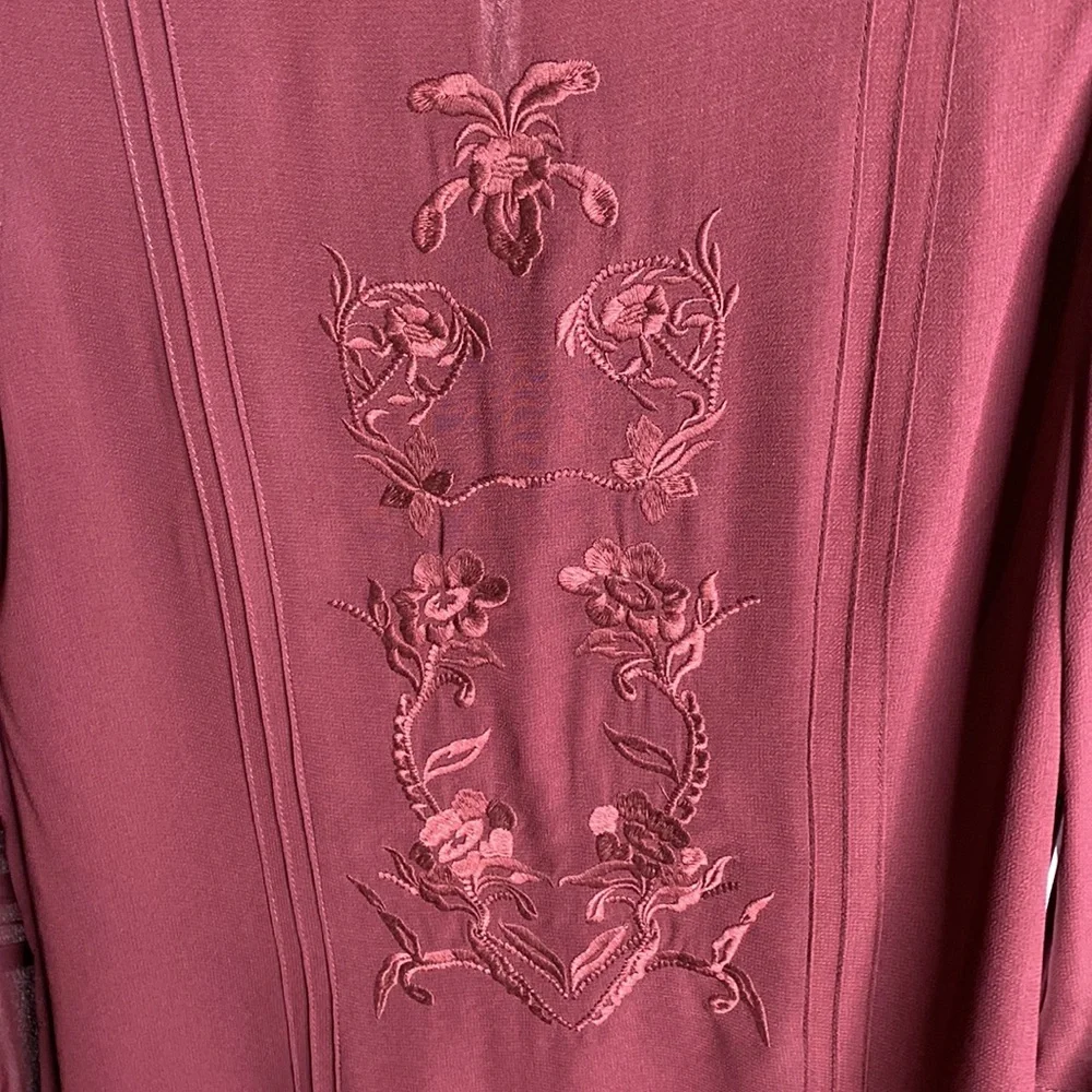 Reformation Burgundy Embroidered High-Neck Blouse